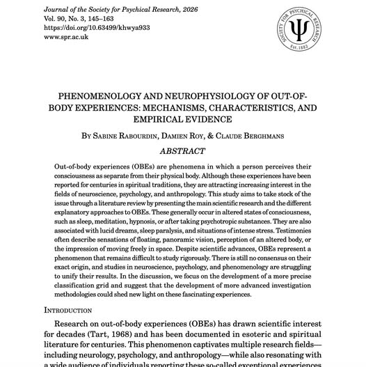 Parution de notre article sur les Sorties Hors du Corps d&rsquo;un point de vue phénoménologique dans le journal de la SPR
